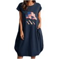 thumbnail image 2 of Puntoco Vestido Estampado De Dos Bolsillos Con Cuello Redondo Y Manga Corta De Color Liso Para Mujer Vestido De Cuello Redondo De Manga Corta Azul Marino Xxxl,Regalos Para Mujer Joven, 2 of 4