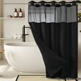 thumbnail image 2 of No Hook Waffle Weave Shower Curtain with Snap in Liner Set, Hotel Luxury Black Shower Curtains for Bathroom with See Through Top Window, Waterproof, Washable 71W x 74H, 2 of 6