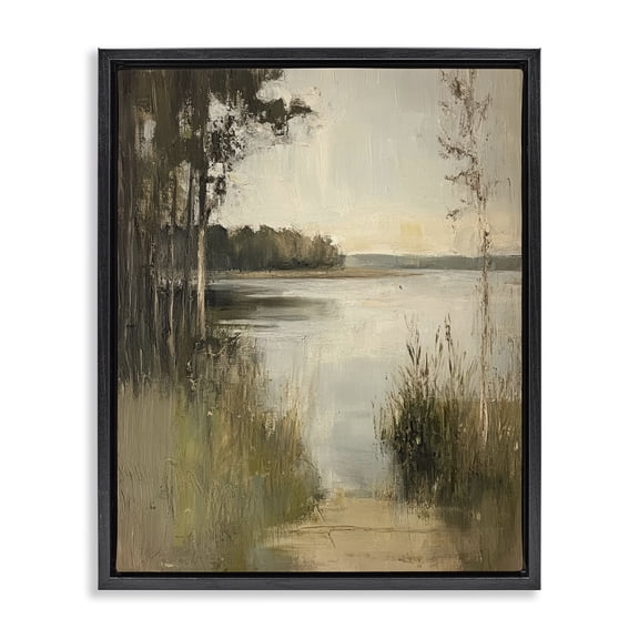 Stupell Industries Wild Grasses by Lakeside Landscape & Nature Painting Black Floater Framed Canvas Art Print Wall Art, 17 x 21