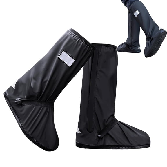 Black Waterproof Rain Boot Shoe Cover with Reflector Black Rain Boot Shoe High Top Anti Thickened And Wear Rain Shoe Portable Outdoor Rain Shoe For Adults.