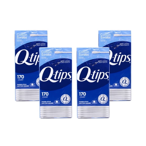 Q-Tips Cotton Swabs Gentle Flexible Soft Sticks Use Remover, 170 ct, 4 Pack