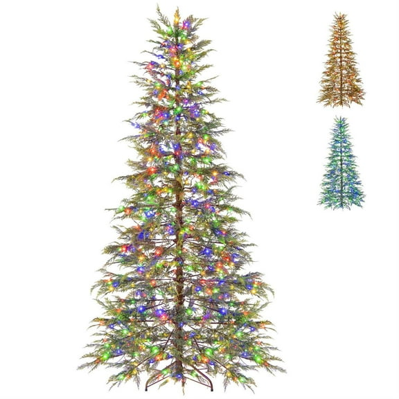 Demi Bonn 7.5 FT Green Artificial Christmas Tree - 725 TPE/PVC Tips, Gradient Leaves, 500 Multi-Color LEDs, 8 Modes