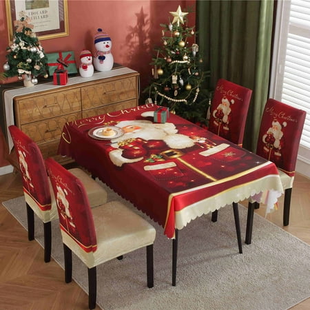 

Christmas Tablecloth Chair Cover Set Winter Christmas Holiday Table Cloth Decoration Decor For Dining Room Home Party