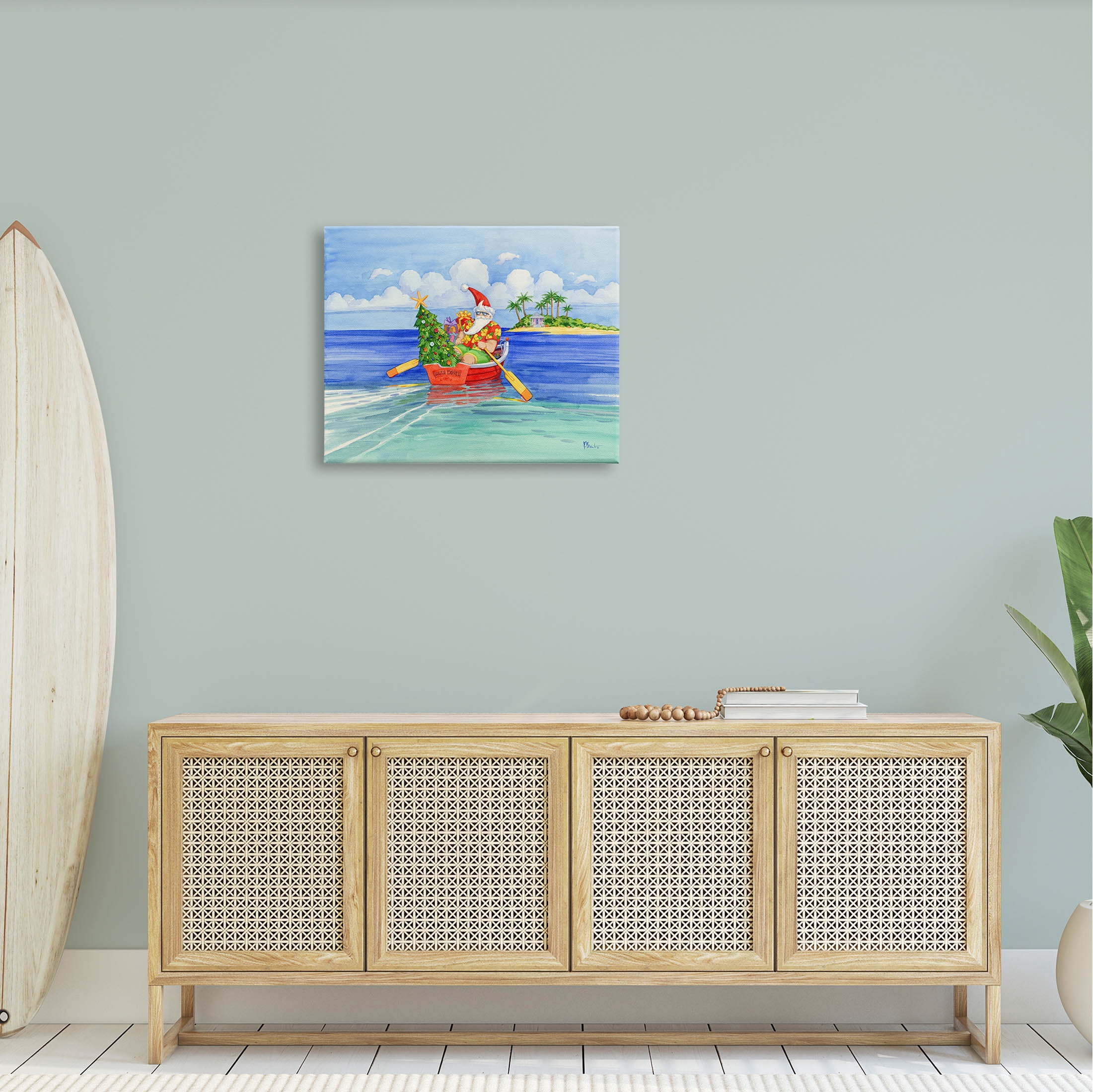 Stupell Industries Santa's Delivery Tropical Christmas Boat Painting Gallery Wrapped Canvas Print Wall Art, Design by Paul Brent