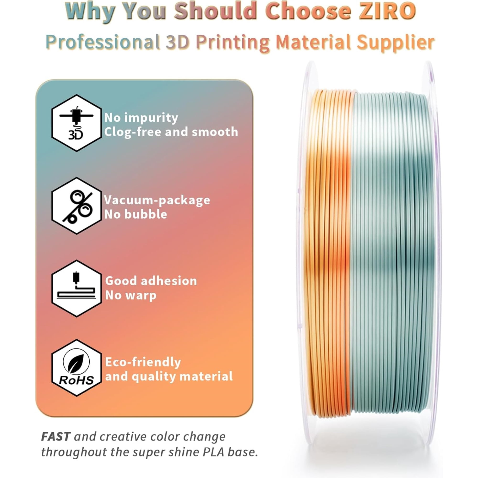 Ziro 3D Gradient Silk PLA Filament 1.75mm 1kg, Mellow horizon