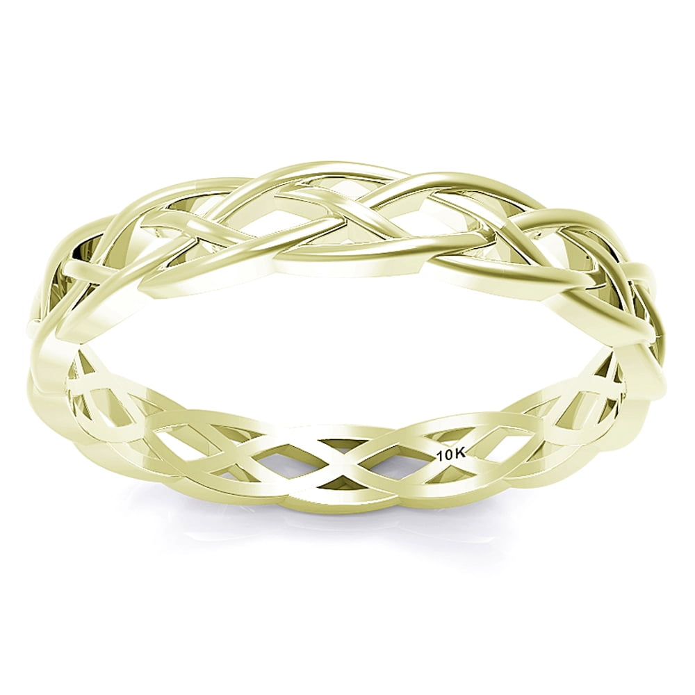 Sz 6.0 Solid 10K Yellow Gold 3MM Eternity Celtic Knot Stackable Comfort Fit Wedding Band Ring