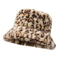 thumbnail image 5 of Waroomhouse Women Winter Hat Flat Dome Leopard Print Basin Hat Thickened Warm Plush Bucket Hat Warm Knit Outdoor Hat, 5 of 8