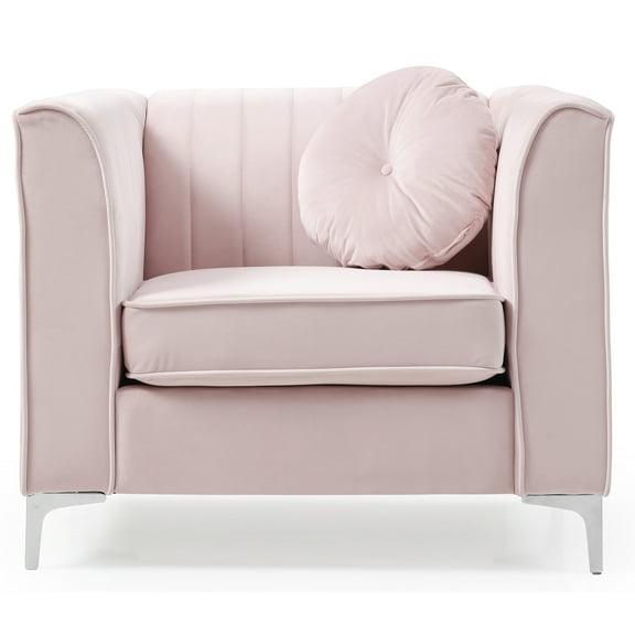 Delray Pink Vertical Channel Quilted Accent Chair with Round Throw Pillow