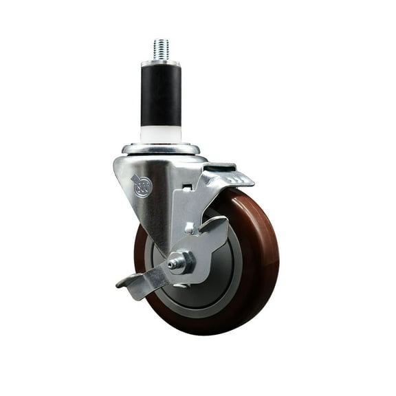 4 Inch Maroon Poly Swivel 1-3/8 Inch Expanding Stem Caster with Brake SCC