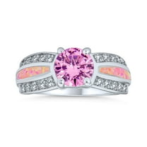 Bling Jewelry Womens Unique Pink AAA CZ Round Solitaire Engagement Ring with Opal Inlay Band