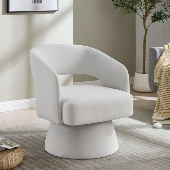 Velvet Swivel Barrel Chair – 30.3" Tall – 360° Rotation – Modern Curved Design – Space-Saving Accent Piece