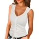 thumbnail image 1 of Camiseta sin mangas con cuello en V para mujer Camisas sin mangas de verano ajustadas de color puro con cordón fruncido, 1 of 6