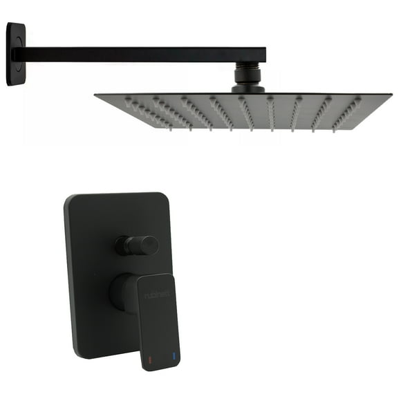 Regadera Cuadrada 20cm Rubinett Con Brazo Y Monomando Desviador Acero inóxidable 304 Negro Mate De Lujo