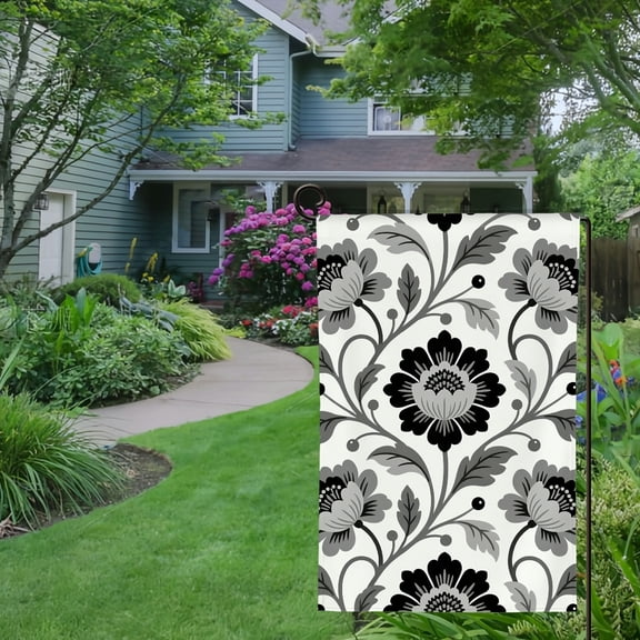Spring Summer Garden Flag Double Sided Black Grey White Dahlia Welcome Yard House Outside Outdoor Decoration,12*18 inch