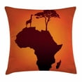 thumbnail image 1 of African Decor Throw Pillow Cushion Cover, Safari Map with Continent Giraffe and Tree Silhouette Savannah Wild Design, Decorative Square Accent Pillow Case, 24 X 24 Inches, Orange Brown, by Ambesonne, 1 of 2