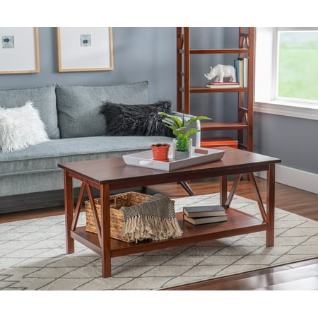 Linon Titian Indoor Coffee Table with Shelf, Antique Tobacco