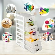 CRUGLA Small Plastic 7 Drawer Desktop Storage System, Organizer Box, Storage Container(5X7X13), White (Mini)