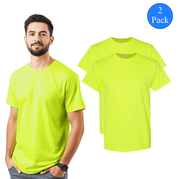 Gildan High Visibility Short Sleeve Shirts Work Reflective S Size | 5.3 oz. Crew Neck Hi Vis Mens Safety Green Work T-shirts | Pack 2