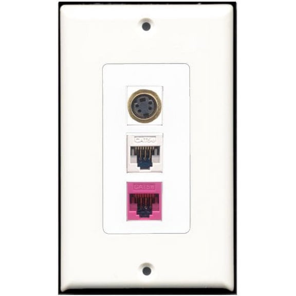 RiteAV - 1 Port S-Video 1 Cat5e Ethernet White 1 Cat5e Ethernet Pink Wall Plate Decorative