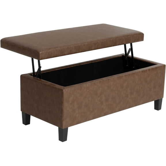Homebeez 42 inch Lift Top Storage Ottoman Bench, Modern Faux Leather Rectangular Ottoman with Storage for Living Room, Bedroom, Entryway, Tan