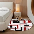 thumbnail image 3 of Abstract Lines Round Area Rugs 3 ft, Black Red Geometric Square Frame Washable Small Area Rug with Non-Slip Sturdy Edge Binding Round Front Door Mat Floor Carpet for Entryway, 3 of 9