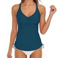thumbnail image 3 of Womens Tankinis Swimsuits Solid Color Tankini Swimsuit,Womens Racerback V-Neck Tops with Adjustable Drawstrings, Summer Bathing Suit Navy L, 3 of 6