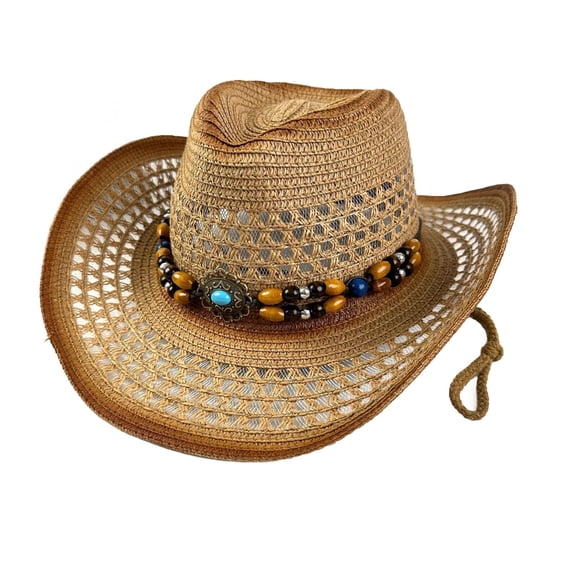 Western Cowboy Hat For Men And Women Outdoor Classic Style Wide Brim Beaded Band Sun Red