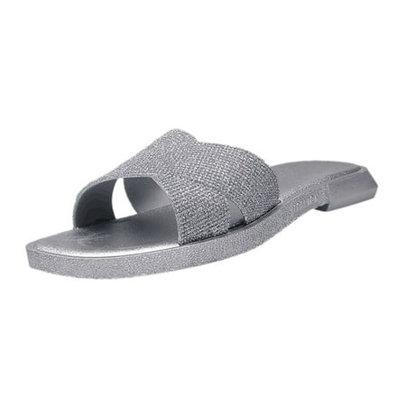 

Puawkoer Flat Plus Size Toe Sequins Open Women s Sandals Slippers Summer Rhinestone Women s slipper