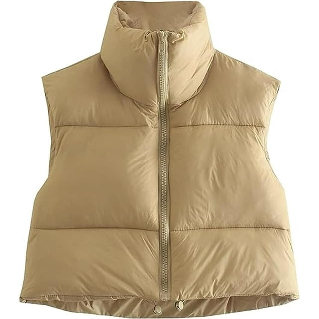 Shiyifa Veste Courte à Col Montant avec Fermeture Éclair pour Femmes