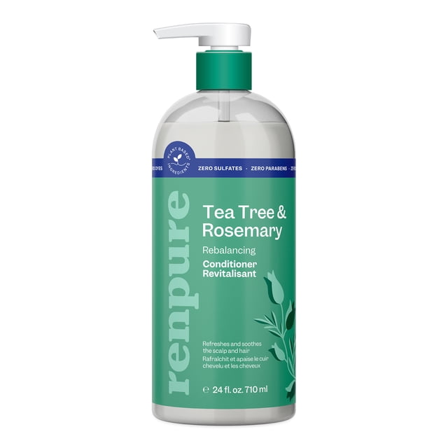 Renpure Tea Tree & Rosemary Conditioner, à base de plantes - Rafraîchit et rééquilibrages cheveux et cuir chevelu - Pour les cheveux gras / normaux - 24 Fl Oz