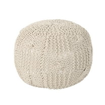 GDF Studio Ansel Knitted Cotton Pouf, Beige