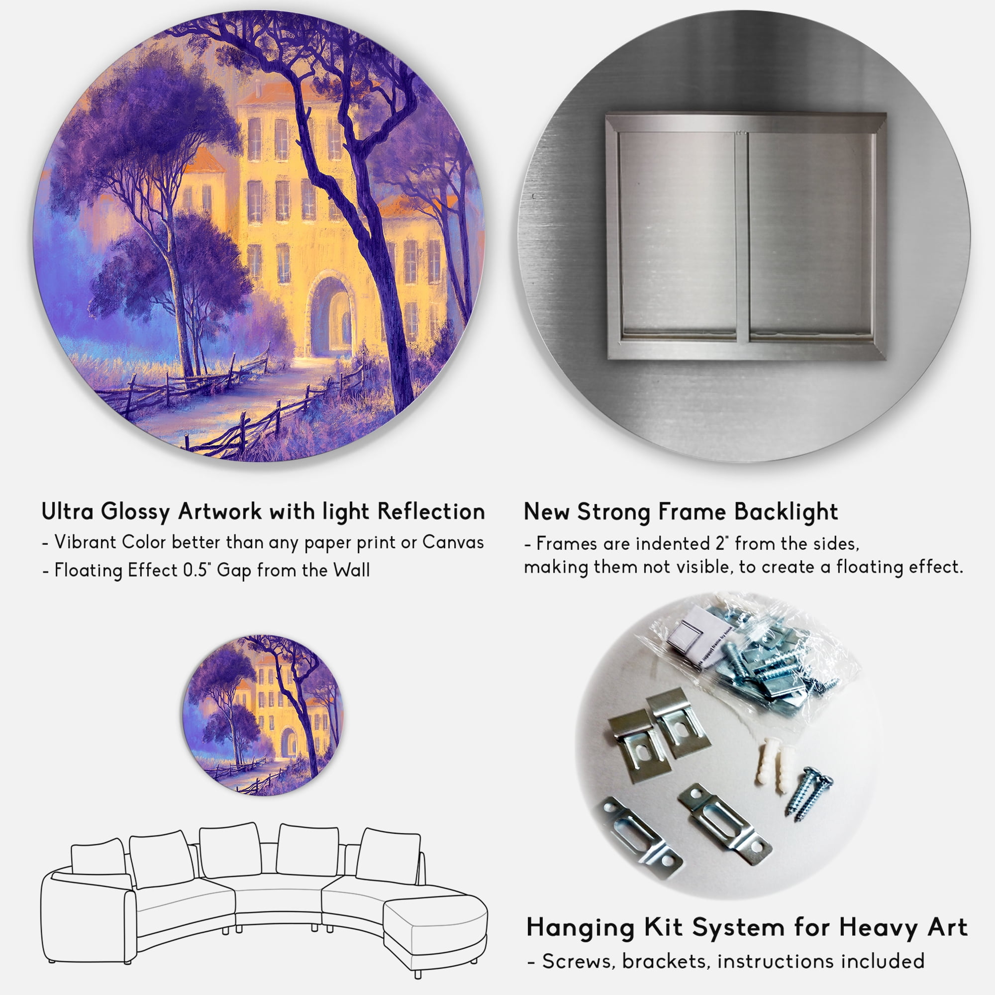 Designart 'Street Landscape OF Footpath & Trees In A City' Traditional Circle Metal Wall Art 29x29 - Disc of 29