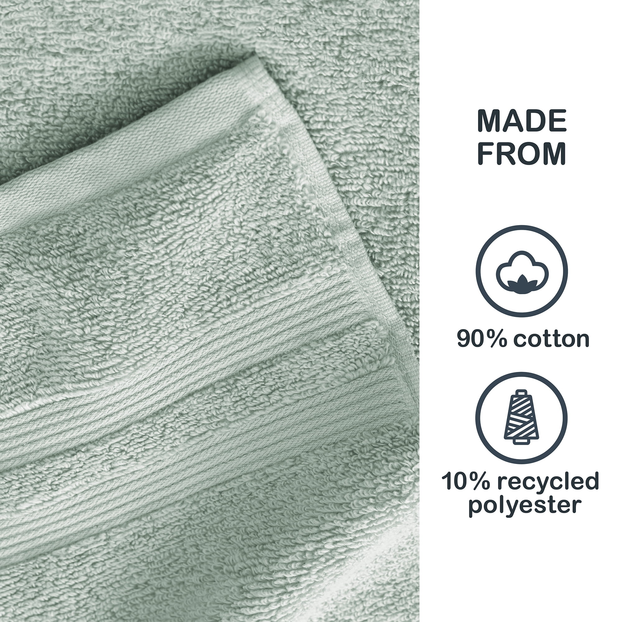 Mainstays Performance Cotton Washcloth, Super Soft Quick Dry Fade Resistant, Solid Light Green