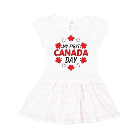 

Inktastic My First Canada Day with Red and White Maple Leaves Gift Toddler Girl Dress