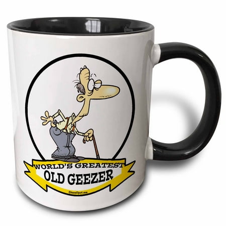 

3dRose Funny Worlds Greatest Old Geezer Cartoon - Two Tone Black Mug 11-ounce