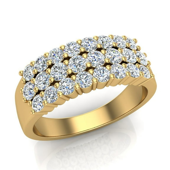 18K Gold Statement Rings for Women Three Row Diamond Fashion Band Ring 0.92 CT (G,VS1)