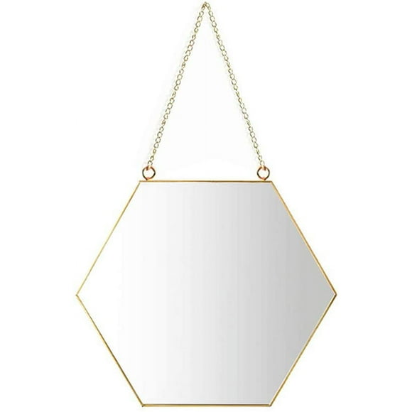 Hanging Mirror, Brass Hexagonal Frame Bathroom Mirror with Chain