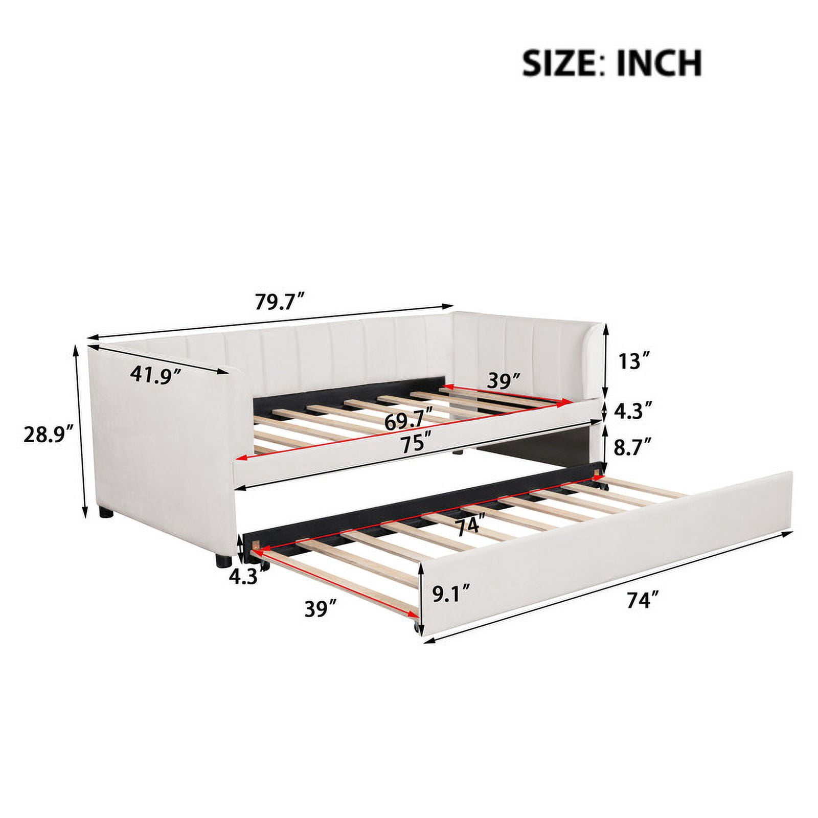 Aukfa Daybed with Trundle, Twin Size Upholstered Bed Frame, Velvet, Beige