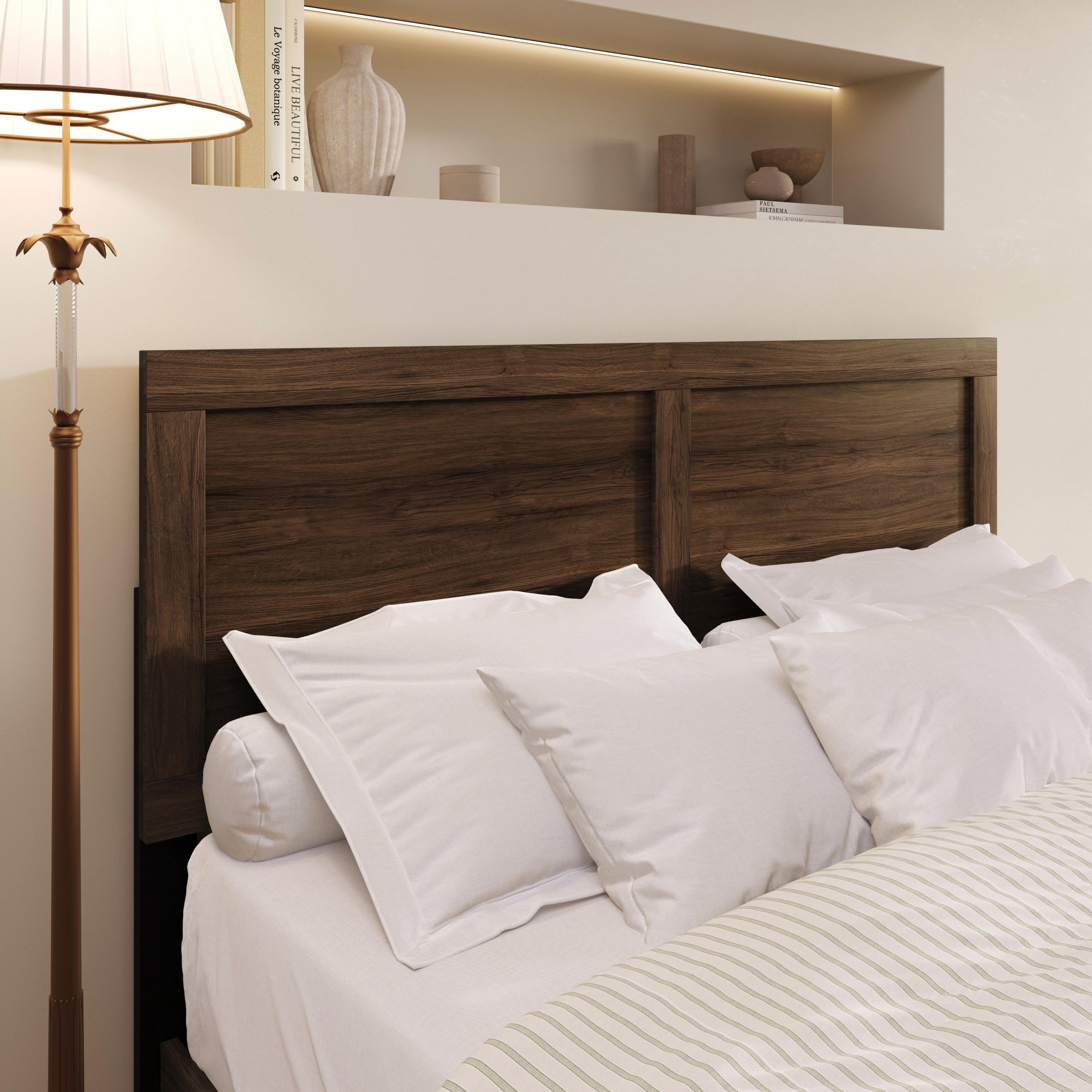 Home Design Yakima Twin Headboard with Farmhouse Design, Brown, Adjustable Height, Easy Assembly