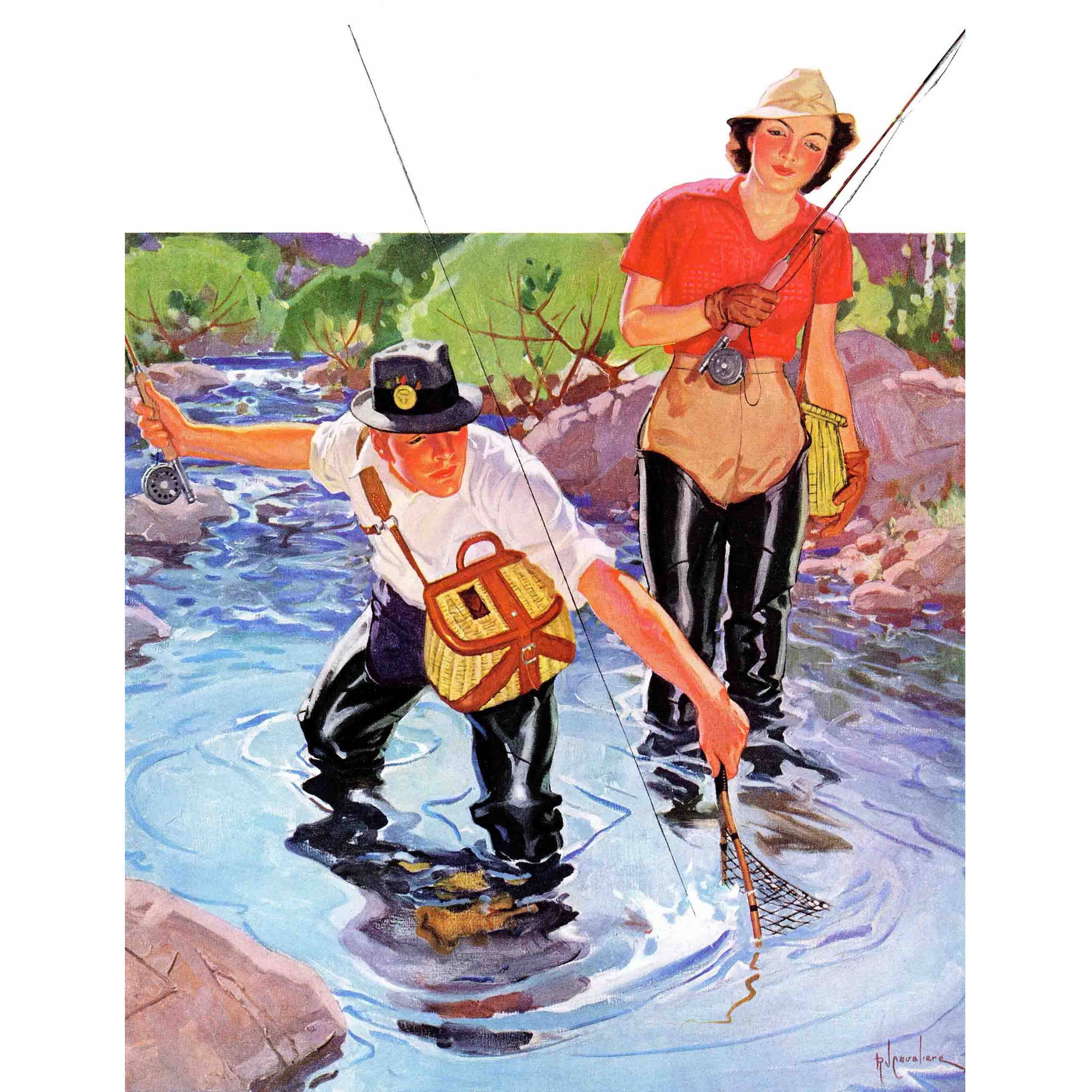 Marmont Hill Netting a Fish by R.J. Cavaliere Painting Print on Canvas