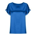 thumbnail image 3 of Summer Satin Tops for Women Round Neck Short Sleeve Tunic Shirts Solid Casual Loose Ladies Going out Blouse Tees, 3 of 5