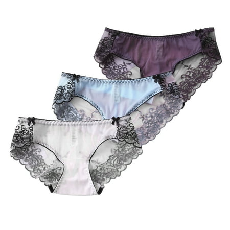 

Spdoo 3 Pack Lace Trim Panties for Women Low Rise Bikini Brief Underwear Ladies Seamless Hipster Breathable Soft Stretch Underpants
