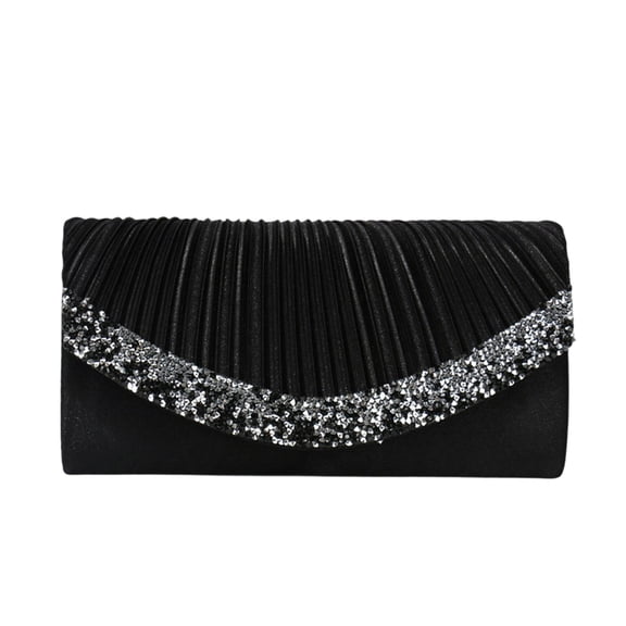 Mwjwdo Women's Ruched Rhinestone Glitter Evening Clutch, Sparkly Chain Crossbody Purse for Wedding Cocktail & Banquet Events Black