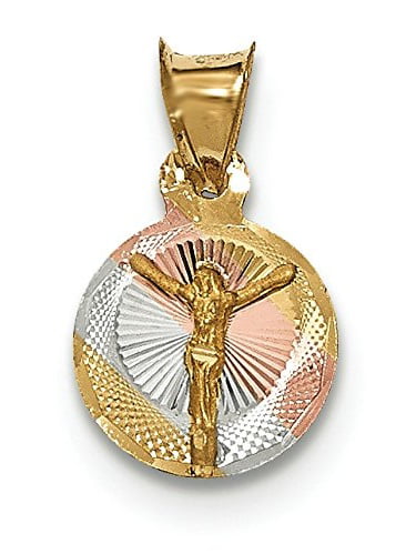 14K Tri-Color Gold Crucifix Corpus Round Medal Charm Pendant MSRP $159
