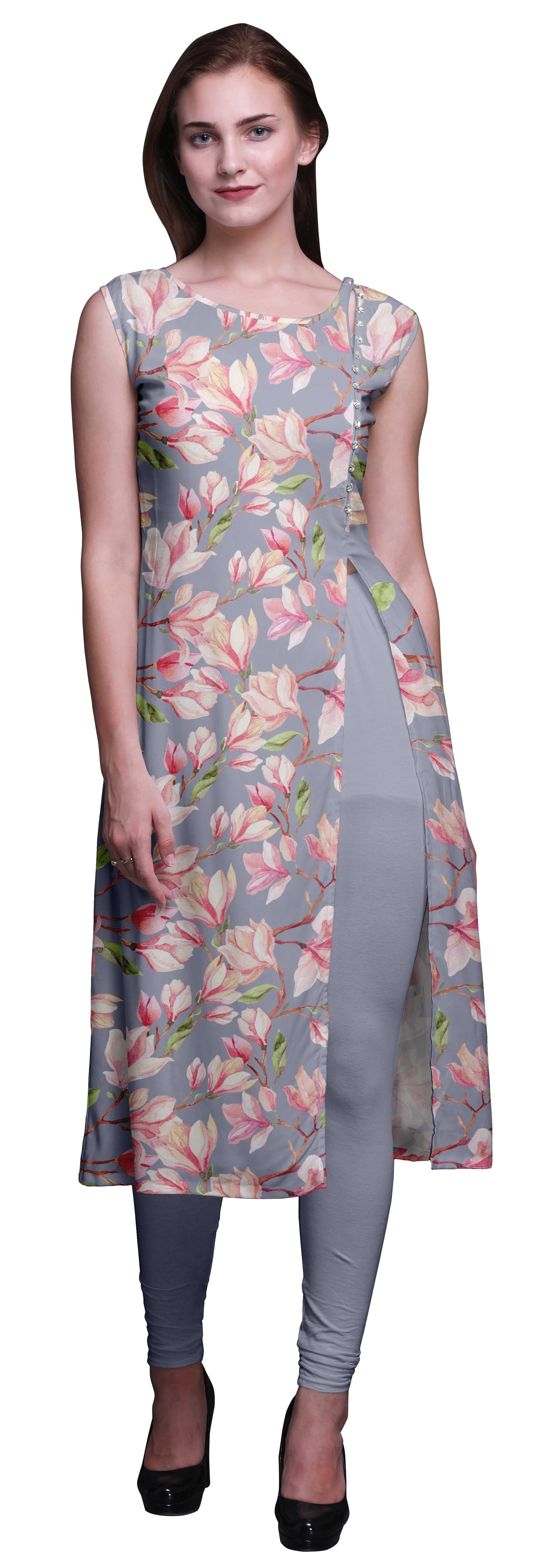 Bimba Printed Straight Tunic DressesÂ ForÂ Women Sleeveless Side Slit...