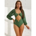 thumbnail image 4 of DARING DIVA Women's 1 Piece Cut Out Ring Plunge Neck Shirred Bikini S Army Green, 4 of 6