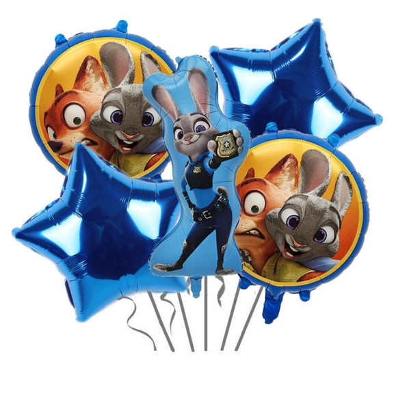 5PCS Zoo Utopia Judy And Nick Anime Balloon Set for Birthday Parties - Cartoon Foil Balloons Kit with String, Perfect for Kids Adults Decoration Theme Celebration