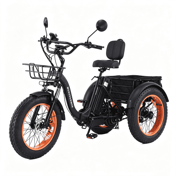 Electric Tricycle for Adults, Fat Tire Folding Electric Bike, 7-Speed with Rear Basket