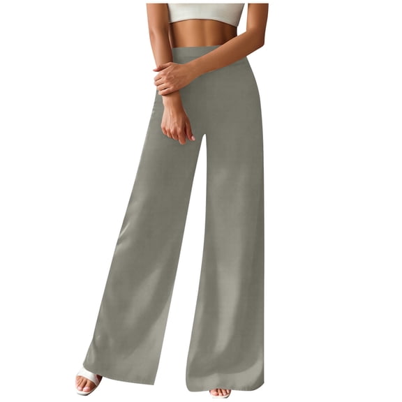 Tnhcen Women's High Waisted Wide Leg Pants with Pockets, 95% Polyester 5% Spandex Elastic Waist Palazzo Trousers, Casual Dance & Lounge Pants for Women S-2XL