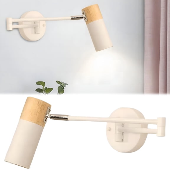 Home Decoration Hangs Swing Arm Wall Sconce Lighting Led Wood Wall Lamp Adjustable Wall Mount Light Fixtures Bedroom Bedside Reading Lamps For Restaurant Living Room Study Cafe,White Home Decoration H